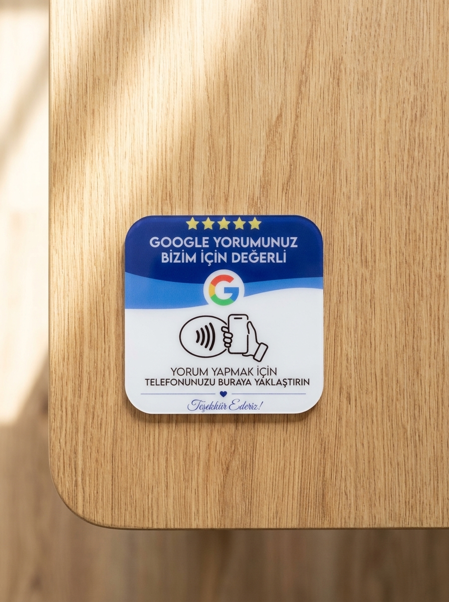 Google yorumlarına yönlendiren kare Tek Tıkla NFC kart